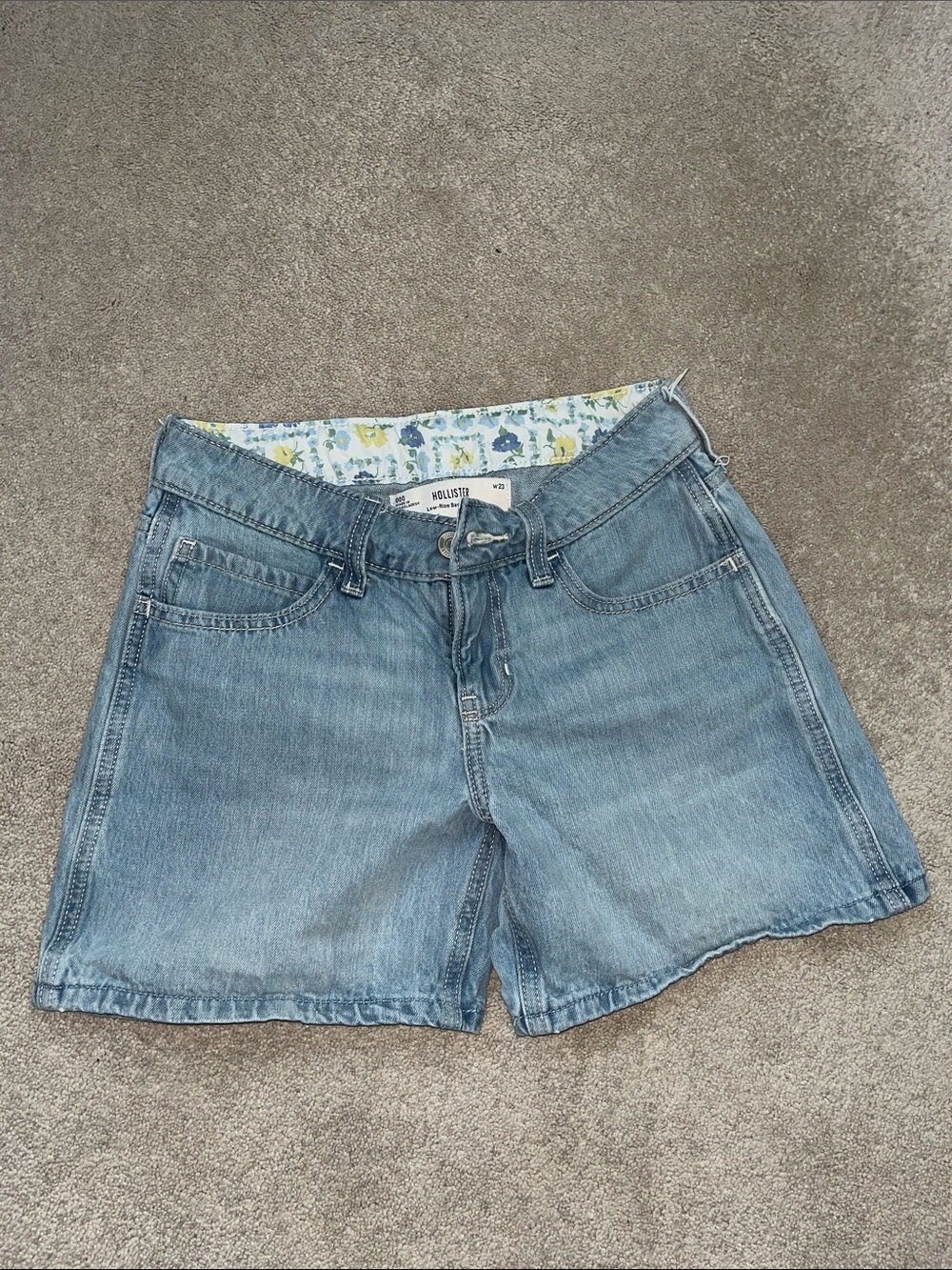 Hollister Light Blue - Low Rise Baggy; Vintage-Style Denim Shorts